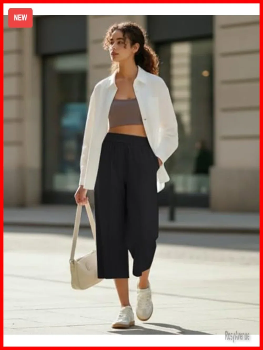 Lightweight Flowy Wide Leg Capri Pants with Pockets for Travel Beach